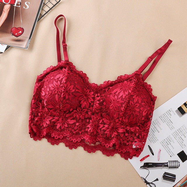 BURUVO Women's Sexy Plus Size lace Bra Push up with Padded Underwear with  lace Cups Bra top Red 44A : : Fashion