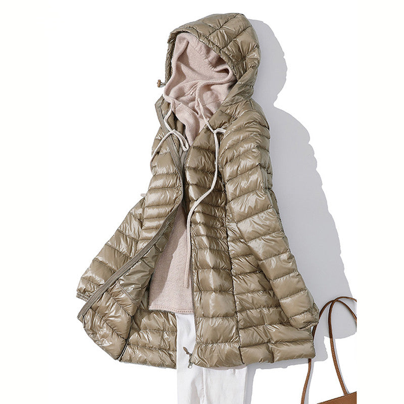 Woman Padded Hooded Jacket White Duck Down – Hyshina